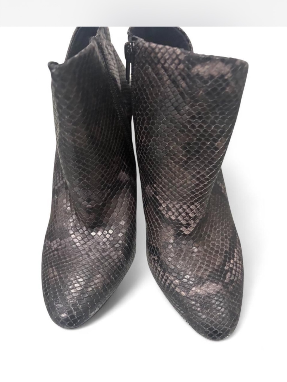 ANTONIO MELANI Black Snake-Embossed Pointed Ankle Booties